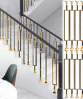 Premium Aluminum Balusters And Hollow Stair Spindles Featuring A Sleek Black And Gold Finish Made For Modern Interior Staircases.