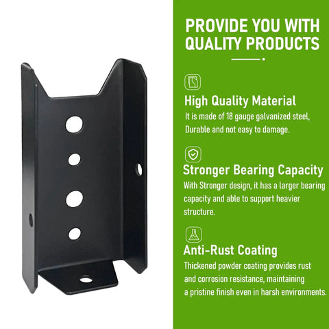 24 Pack 2x4 Deck Railing Brackets For Wood Posts - 18-Gauge Steel Black Powder Coated Fence Rail Connectors, shown with features like high quality material and anti-rust coating.