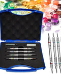 Pro Grade Hardness Test Kit With Four Stainless Steel Pens Dual End Nibs 2 3 4 5 6 7 8 9 Scale In Storage Box For Mineral Glass Tile And Concrete Coatings Scratch Testing, open case
