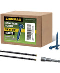 Heavy Duty Concrete Screws Set Lionmax 150 Piece One Quarter Inch By One And Three Quarter Inch Hex Head Masonry Screws for block, brick, cement with drill bits.