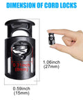 Durable POM Plastic Cord Locks Set With Single Hole Spring Toggles for shoelaces, dimensions shown with hand holding toggle