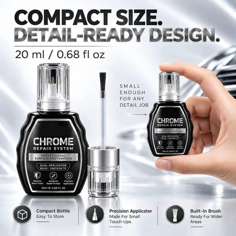 Chromed Out Repair Pen and Scratch Eraser for Ridiculous Metallic Gleam on Automotive Trim Badges and Plumbing Fixtures Silver Shine Touch Up Marker for Dull Metal Surfaces Fast Drying Formula Heavy Duty Restoration Tool in compact design with dual applicator.