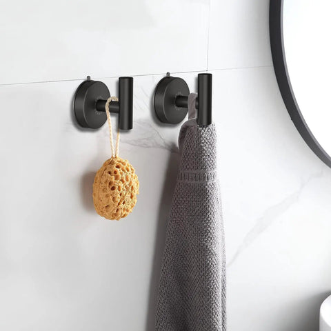 Large Suction Cup Shower Hooks Set Of 2 Black Stainless Steel Towel Hooks For Bathrooms Inside Shower Removable Wall Hooks Up To 15 Lb