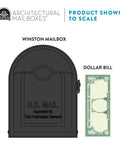 Winston Nickel Flag Post Mount Mailbox Black Medium Outdoor Mailbox size comparison with dollar bill.