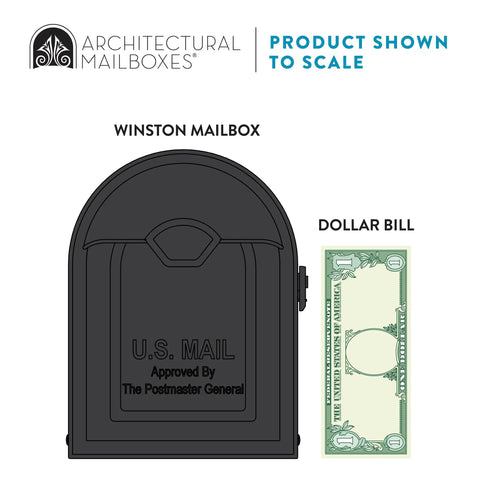 Winston Nickel Flag Post Mount Mailbox Black Medium Outdoor Mailbox size comparison with dollar bill.