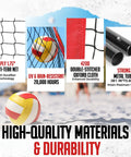 Features of the 12Ft Volleyball Training Net For Backyard Play, Portable Freestanding Practice Net With Height Adjustable Frame.