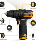 Beast Cordless Hammer Drill Kit 12V with dual speed control, 21+1+1 torque settings, highlighting key features and design details.
