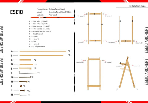 Assembly diagram for Backyard Archery Target Stand With Adjustable Heights And Ground Pegs, Sturdy Pine Wood, Detachable And Easy To Assemble.