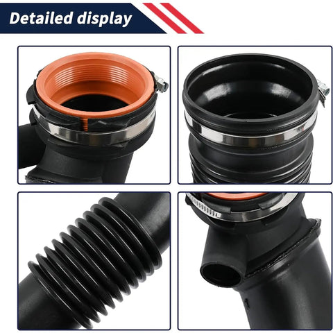 Quality Air Inlet Hose Assembly Replacement For Repair Shops DIY Car Owners Ribbed Curved Body Side Port Engine Bay Service Upgrades Easy Install Single Hose Package Built Tough Rock Solid Save Labor Fix It Yourself Today, black ribbed hose close-up
