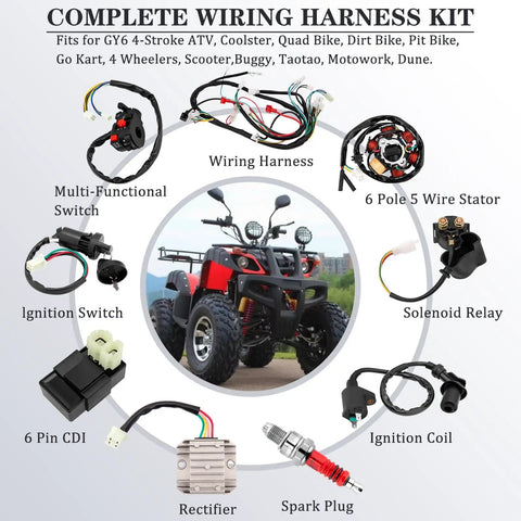Complete Wiring Harness Kit For ATV Quad 50cc To 125cc 4 Stroke Engines All In One Electric Start Harness With Stator Coil