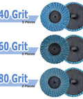 15 Piece Two Inch Roll Lock Flap Disc Kit For Die Grinders With 40 60 80 Grit Quick Change Abrasives, showing 15 discs