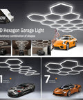 Hexagon LED Honeycomb Light Panel Kit With 14 Hex Grids Ultra Bright 24400 Lumens 6000K Daylight Ceiling Shop Light