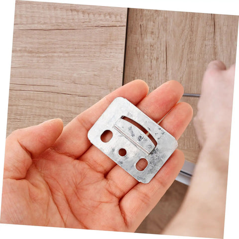 100 Piece Rugged Stainless Steel Gusset Plates Heavy Duty Wall Panel Clamps Polished Edge Furniture Brackets held in hand.