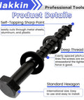 202-Piece Hex Lag Screws Kit With 304 Stainless Steel Black Oxide Bolts and Washers, self-tapping and deep thread details