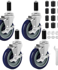 Besitu 5in expanding-stem caster set of 4 with blue wheels and mounting adapters.