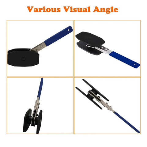 Various angles of Garage Ready Brake Piston Caliper Press Tool Featuring Heavy Duty Ratchet Wrench And Expanding Spreader Adapters.