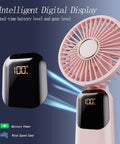 Portable Personal Fan With 4200mAh Battery And Digital Display 5 Speed Settings For Outdoor And Indoor Use shown in pink with display