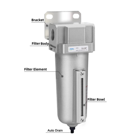 Beefed Up Industrial Grade Heavy Duty Particulate Filter With Metal Bowl Auto Drain for Paint Spray Systems One Half Inch NPT