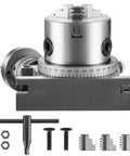 Rotary table for milling machines, 4 in (100 mm) horizontal-vertical with 3-jaw 80 mm chuck and mounting hardware