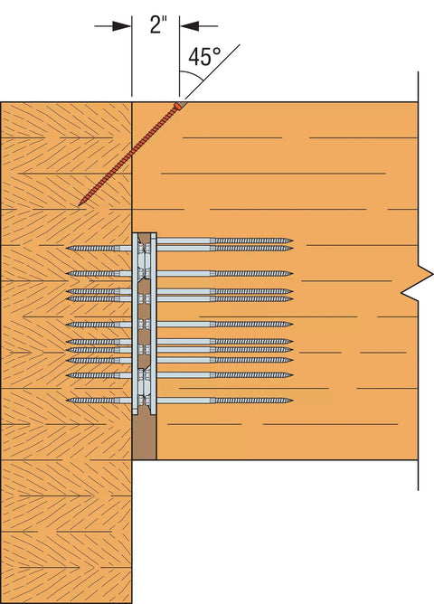 Heavy Duty Four And A Half Inch Truss Wood Screws Black Electrocoat Finish Build Tough for securing lumber at 45 degrees.