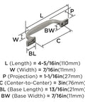 Diagram of Eight Inch Center To Center Appliance Pull Satin Nickel Highland Ridge Drawer Pull with dimensions labeled