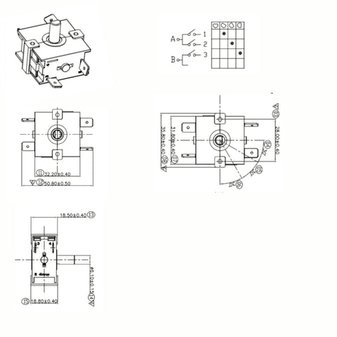Heavy Duty Rotary Switch With Four Positions And Three Speeds For 120 To 250V AC, 15A Fan Heater Speed Selector, UL Listed, Durable Knob Control Built To Last And Easy Install For Home DIY Projects And Small Appliances, technical drawing