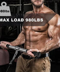 Man using Rotating Straight Bar Attachment for Cable Machines, 18 Inch with 360 Degree Swivel and Non Slip Rubber Handle, max load 980lbs