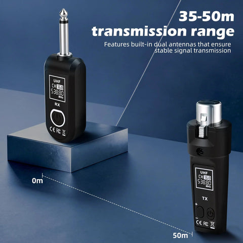 Pro Grade Wireless Microphone System 2.4GHz With One Receiver And Two Transmitters for audio transmission range display