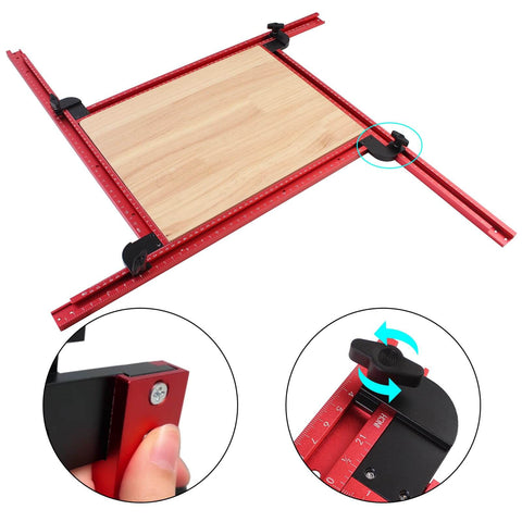 Adjustable Router Jig For Cutting Boards And Grooves, Square Template Guide With A 23.6 By 23.6 Inch Frame, precise, red woodworking tool