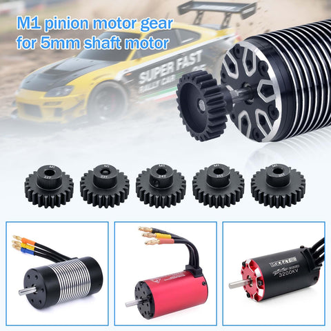 M1 Pinion Gear Sets 22T 23T 24T 25T 26T For 5mm Shaft Motors With Hex Key Beefed-Up Metal Gear For 1 Eighth Scale RC Cars Brushless Power Durable Gear Set For Pro RC Hobbyists
