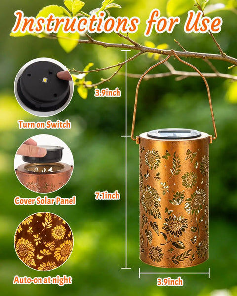 Sunflower Solar Lanterns Outdoor Waterproof Hanging Lights For Yard Patio Porch Garden Decor with vintage cutout patterns