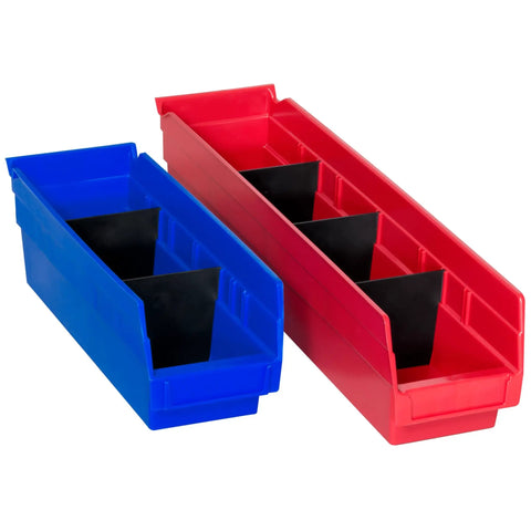 Plastic Width Dividers For 4 Inch Tall Shelf Bins Fits Models 30120 30128 And 30124 Custom Gear showing in blue and red bins