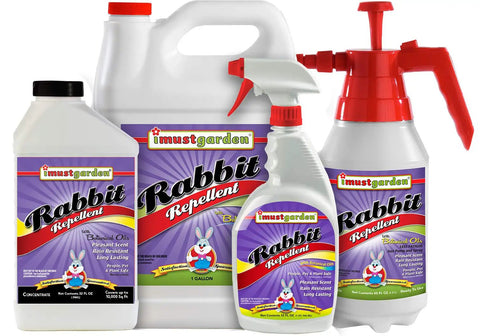 Multiple bottles of Mint Scent Rabbit Repellent Spray For Plants And Lawns 32 Oz Ready To Use Specifically Targets Rabbits With Botanical Oils.