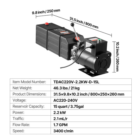 Beefy 15 Quart Hydraulic Pump With 3450 RPM Hydraulic Motor For Car Lift And Portable Vehicle Lift 208 230 Volt 2HP Single Phase Dump Trailer Auto Lift