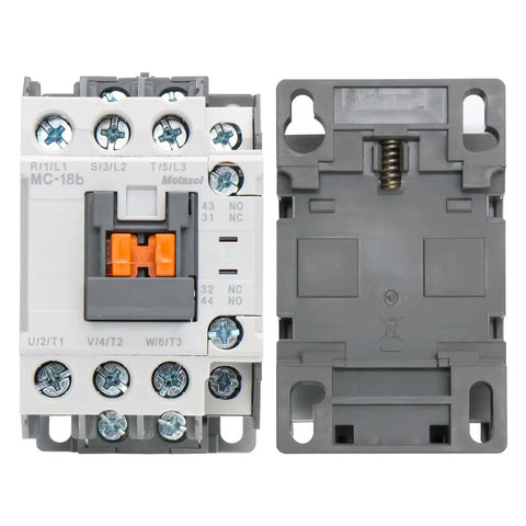 Beefed Up Heavy Duty Magnetic Contactor 3 Pole 40A Ith With 110/120V AC Coil, front and back view, 35mm DIN rail mount
