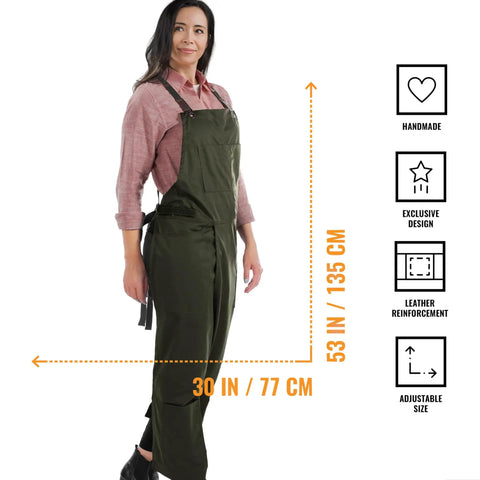 Moss Green Pottery Apron With Full Front Coverage From Chest To Ankle 53 Inch Length Cross Back Pro Grade Adjustable Straps