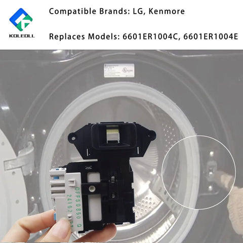 Washer Door Lock Switch Assembly Replacement PN EBF49827801 For Kenmore LG Fix Leaks Cycle Instability Door Will Not Start And Door Will Not Latch No Hassle Install, front view