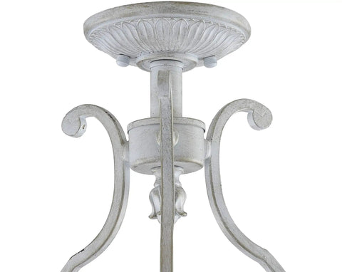 Antique White 12.2 Inch 3 Light Iron Semi Flush Mount Ceiling Fixture With Candle Style Design for Cozy Hallway Entryway and Bedroom