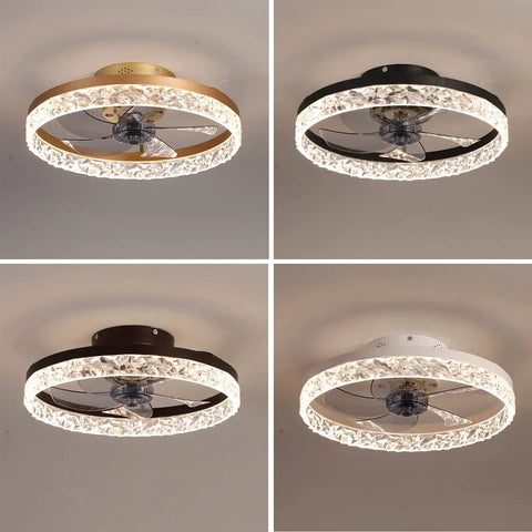 19.7 Inch Bladeless Ceiling Fan With Lights And Remote Dope Modern Enclosed Low Profile Design for Living Room Crystal Edge