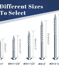 Different sizes of Pocket Hole Screws Kit 8 x 1-1/4 Inch Square Drive Self-Tapping Wood Screws Zinc Coated displayed in a row.