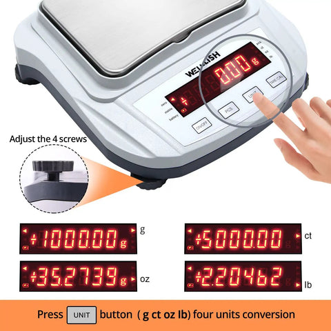 High Precision Digital Lab Scale 2000G Capacity With 0.01G Readability, Tare And Counting, user adjusting settings