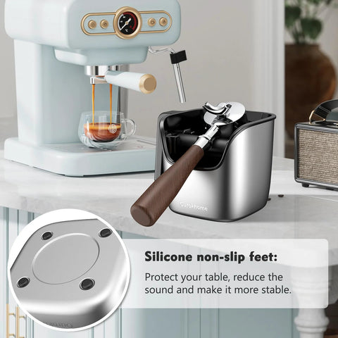 Ourokhome stainless steel knock box for espresso grounds with silicone non-slip feet, 4.8-inch.