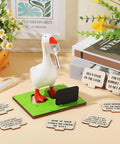 Magnetic Goose Key Holder With Wooden Base And Writable Sign Cute Resin Goose Statue Desk Deco 11 Piece Set With Chalk And Printing Boards For Home Office Housewarming Gift Includes Funny Quotes.