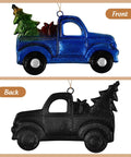 Front and back view of Blue Vintage Iron Christmas Truck Ornament For Christmas Tree, Rustic Farmhouse Style Hangable Pendant Decor