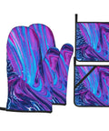 Hot Mess? No Way. These Abstract Fluid Oven Mitts And Pot Holders in bold colors, 4-piece set, protective polyester material.
