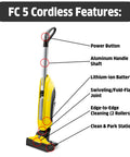 Electric Mop And Floor Cleaner For All Hard Floors Cordless With 500 RPM, highlighting features like power button and edge cleaning.