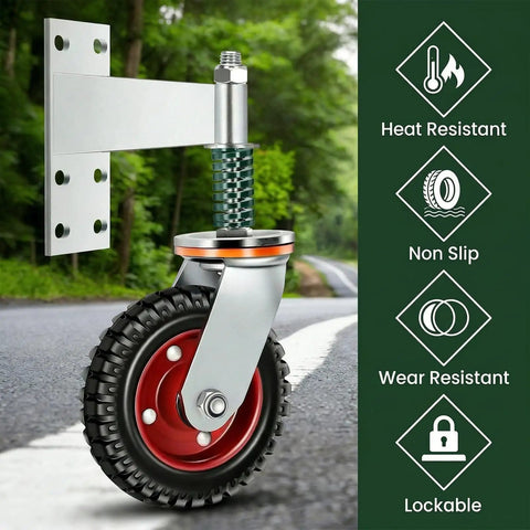 Heavy Duty 6 Inch Gate Wheel With Spring Loaded 600 Lb Capacity Gate Roller 360 Degree Swivel for wooden and metal gates.