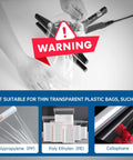 Warning message for Killer Portable Handheld Heat Sealer For Mylar And Foil Bags, not suitable for PP, PE, or cellophane bags.