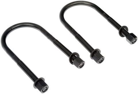 Nissan Xterra Rear Leaf Spring U Bolt Kit 2000 2004 OE Replacement shown with two black U-bolts and nuts