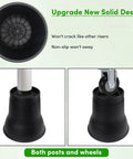 Heavy Duty 6 Inch Bed Risers Set, 9 Pack With Caster Pads, Holds Up To 6600 Lbs, Round Furniture Risers For Beds Sofas Desks And Chairs, Black No Slip Grip For Tight Spaces shown with top and side views.